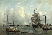 Robert Charles Laurens Gustave Mols Bustling activity in a Dutch harbour oil painting